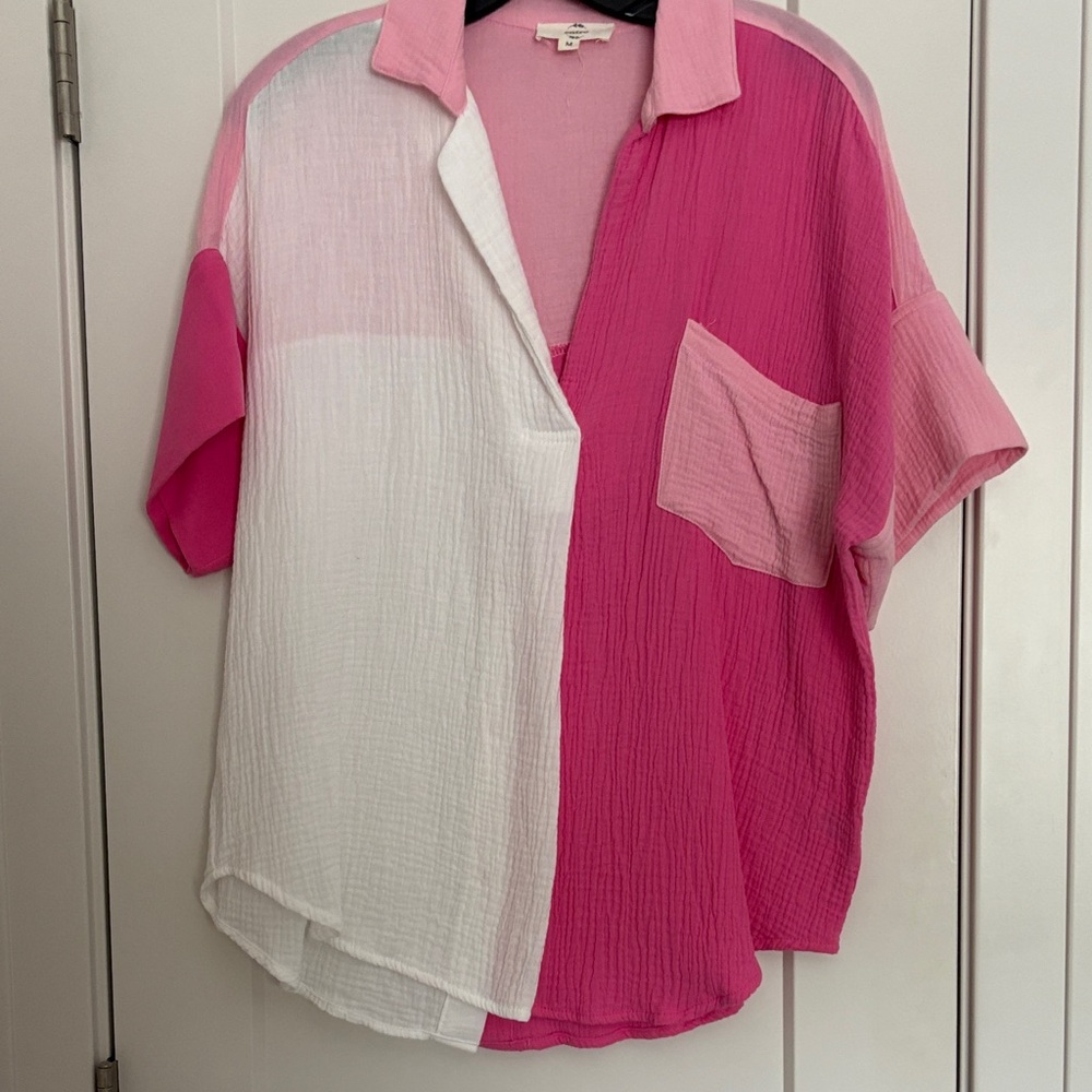 Entro Pink and White Colorblock Blouse